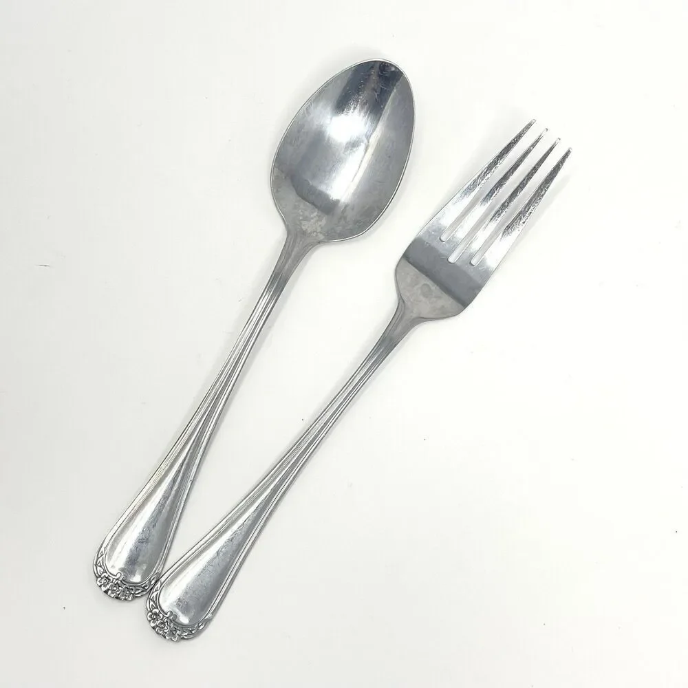 Rogers Stanley Roberts TRIO ROSE PETAL Stainless Dinner Fork 7 3/8” & Spoon 7”